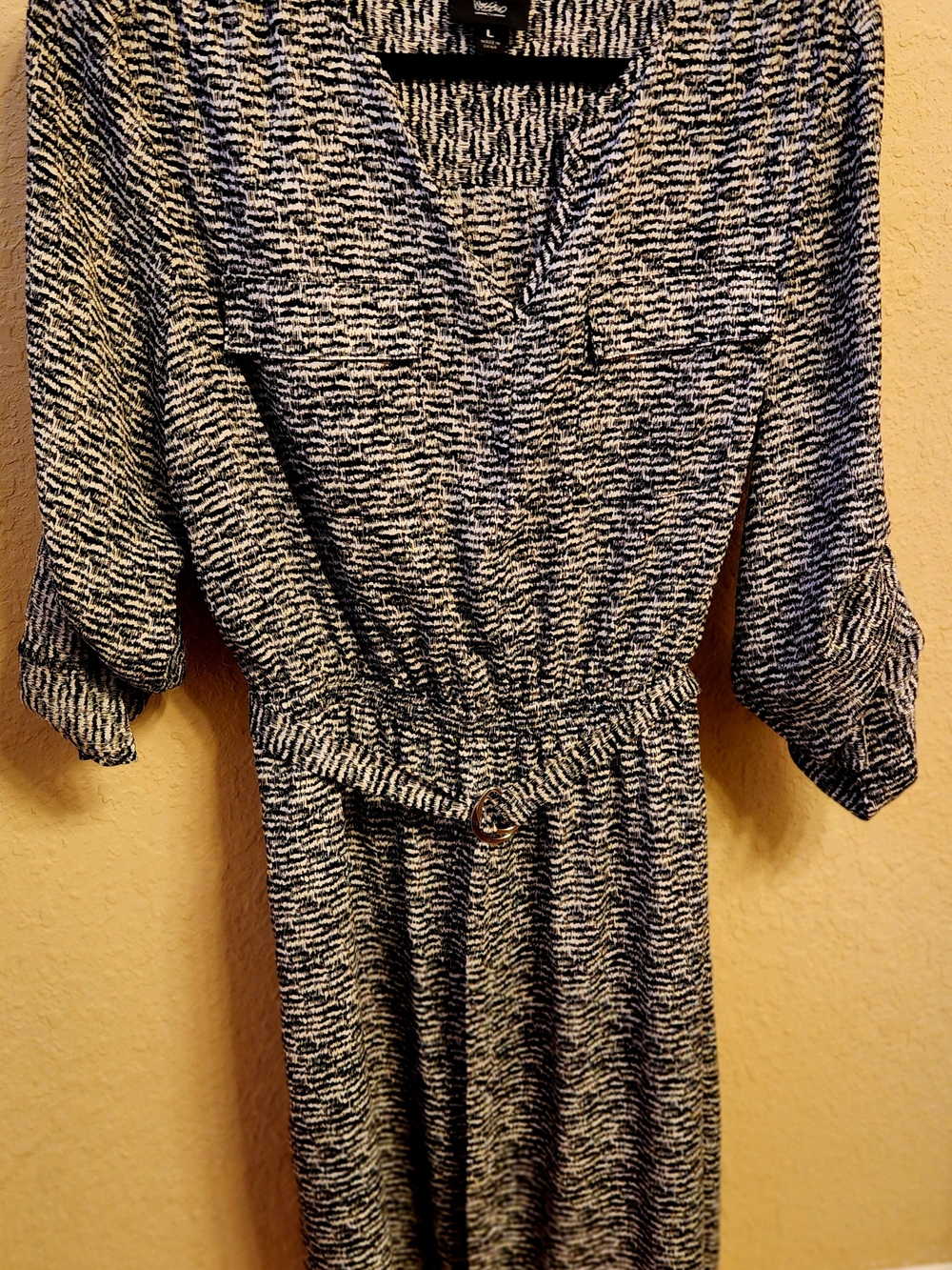 Mossimo Black and White Textured Midi Dress with Belt